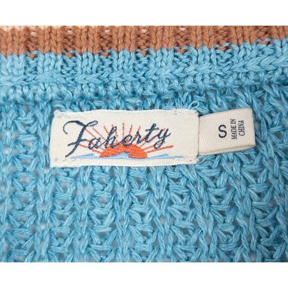 Faherty Miramar Linen Sweater Women's Small Aqua Blue Crew Neck Long Sleeve - Picture 3 of 13